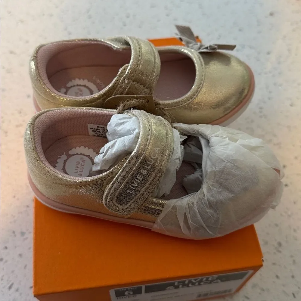 Livie & Luca Gold Champagne Mary Jane Girls' Shoes with Pink Lining